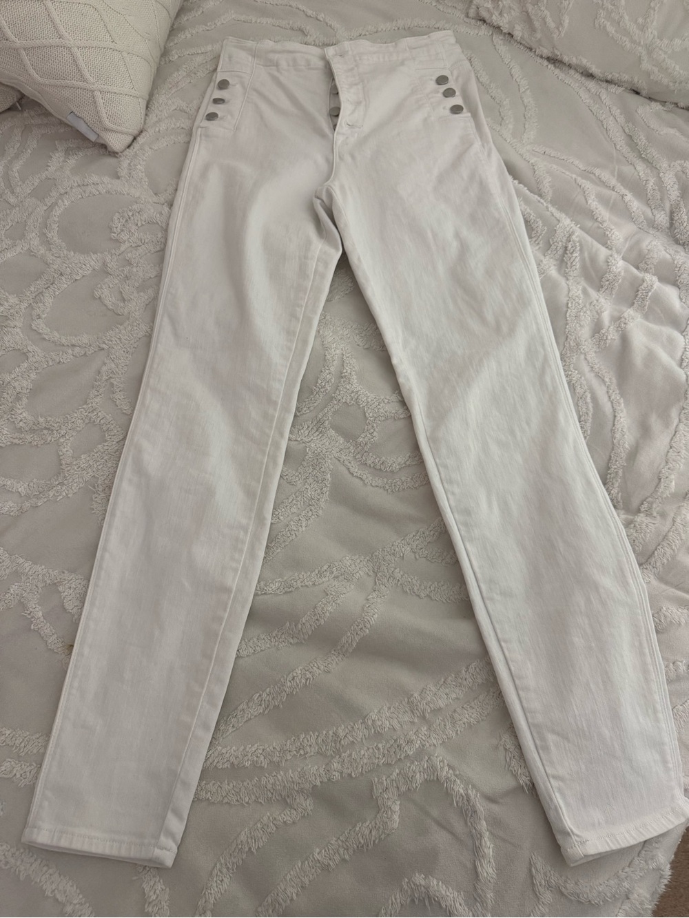 J Brand White High-Rise Button-Detail Jeans